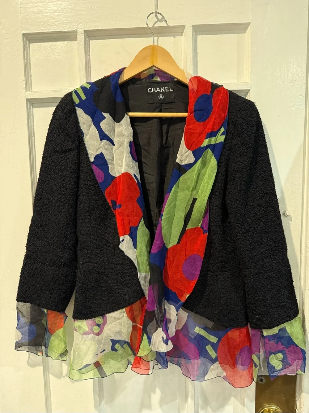 Black Jacket with Multicolor Print Trim - Women's Fashion Jacket Summer 2022